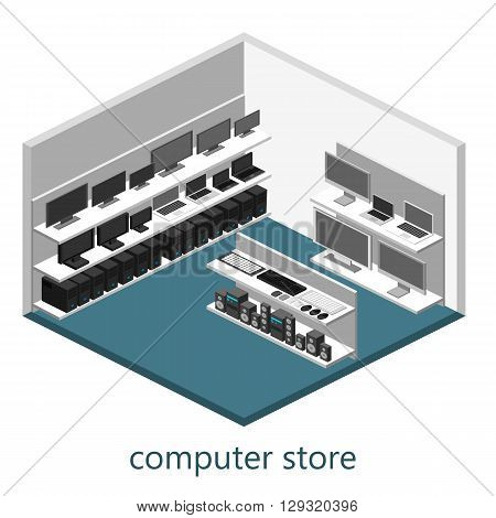 Isometric Interior Of Computer Store