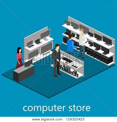 Isometric Interior Of Computer Store