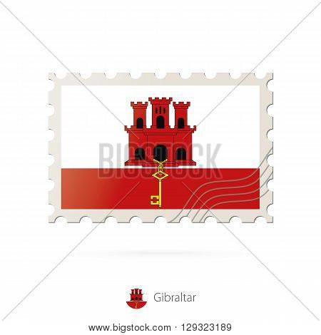 Postage Stamp With The Image Of Gibraltar Flag.