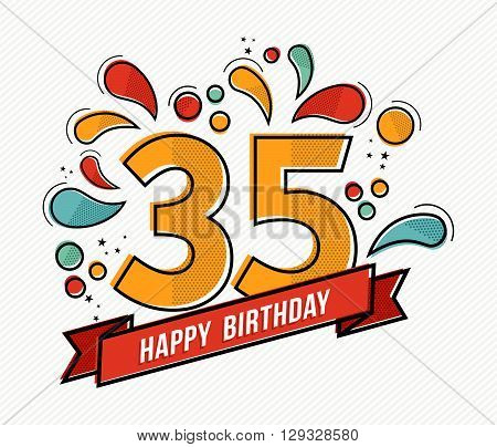Colorful Happy Birthday Number 35 Flat Line Design