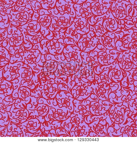 Background with floral ornament in lilac and red colors. Vector illustration.