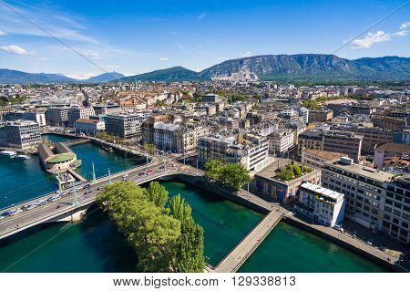 Aerial View Of Leman Lake -  Geneva City In Switzerland