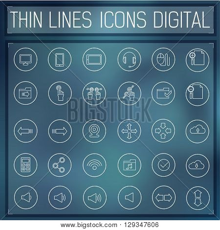 Thin Line Digital Gadget Set Icons Concept. Vector Illustration.