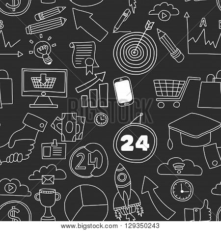 Doodle vector seamless pattern with business elements Hand drawn picture