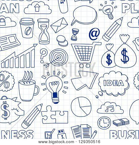 Doodle vector seamless pattern with business elements Hand drawn picture