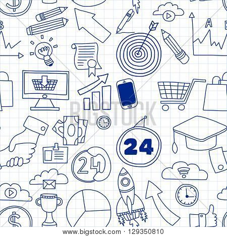 Doodle vector seamless pattern with business elements Hand drawn picture