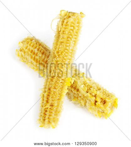 Fully eaten corn on the cob isolated on white