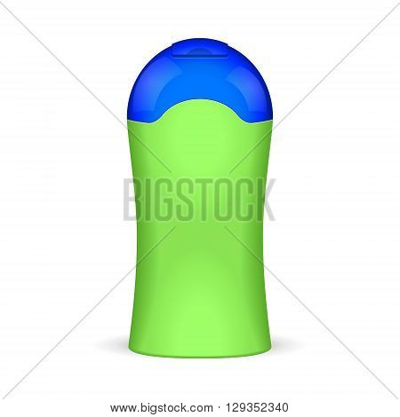 Oil Shower Gel Bottle Of Shampoo Green. Illustration Isolated On White Background. Ready For Your Design. Vector EPS10