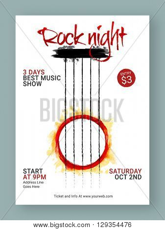 Three (Number 3) Days Rock Night Party Template, Dance Party Flyer, Musical Party Banner or Club Invitation design.