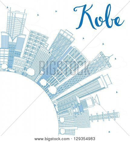 Outline Kobe Skyline with Blue Buildings and Copy Space. Vector Illustration. Business and Tourism Concept with Modern Buildings. Image for Presentation, Banner, Placard or Web Site.