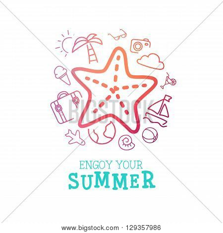 Summer Trip Poster Design. Palm Sun Sunglesses. Vector Illustration