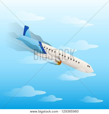 Plane crash, planes vector flat style. Flying planes. Falling aircraft. Airplane.