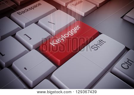 Computer keyboard with a keylogger red key 3d rendering