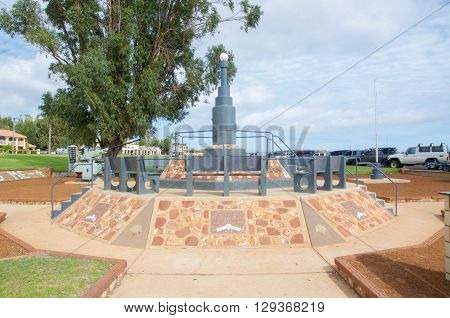 KALBARRI,WA,AUSTRALIA-APRIL 18,2016: Kalbarri War Memorial commemorative monument on the Murchison River foreshore in Kalbarri, Western Australia.