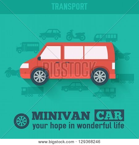 Flat Minivan Car Background Illustration Concept. Tamplate For W