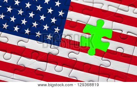 Usa Vote Election For 2016 United States Of America Flag On Puzzle With Puzzle Piece With Chroma Gre