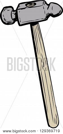 Single ball pein hammer illustration with wooden handle over isolated white background