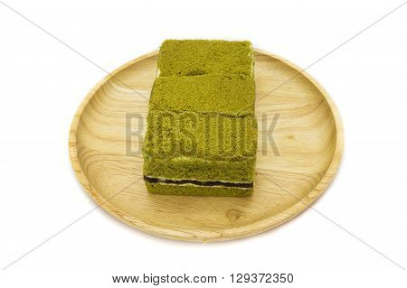 Japanese Matcha green tea cake cheesecake on white background