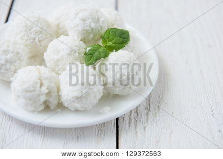 Homemade candies with coconut