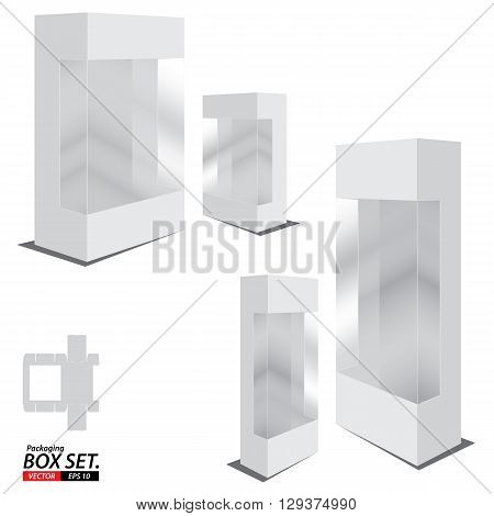 Packaging Box Design. White Packaging Box Design. Box set isolated on white background.