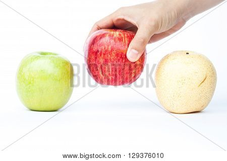 Three different kind of apples on white background, stock photo