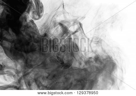 Abstract art. Grey smoke hookah on a white background. Background for Halloween. Texture fog. Design element. The concept of aromatherapy.