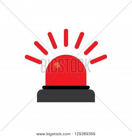 Police or ambulance red flasher siren logo. Flat style with line scatter rays.