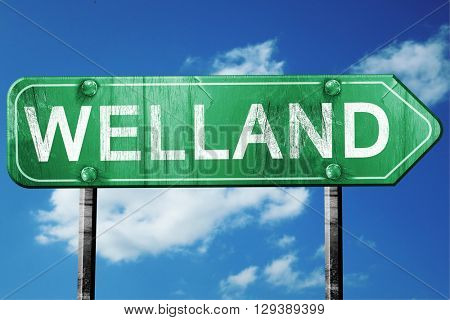 Welland, 3D rendering, a vintage green direction sign