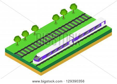 Fast Train. Vector isometric illustration of a Fast Train. Vehicles designed to carry large numbers of passengers. Isolated vector of modern high speed train.