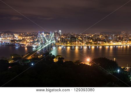 The Hercilio Luz Bridge At Night, Florianopolis, Brazil.