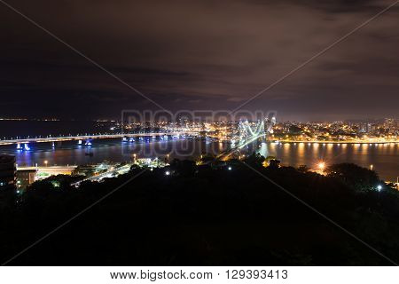The Hercilio Luz Bridge At Night, Florianopolis, Brazil.