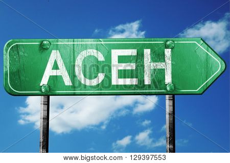 Aceh, 3D rendering, a vintage green direction sign