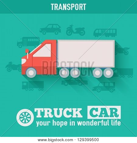 Flat Truck Car Background Illustration Concept. Tamplate For Web