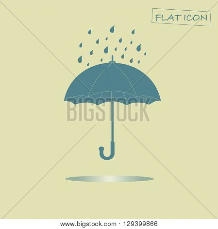 Flat umbrella icon. Blue umbrella on light beige background. Icon vector illustration