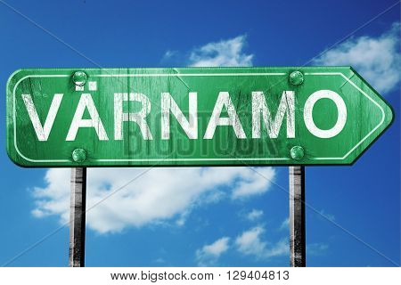 Varnamo, 3D rendering, a vintage green direction sign
