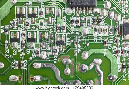 Electronic integrated circuitry macro detail. Technology background. Horizontal