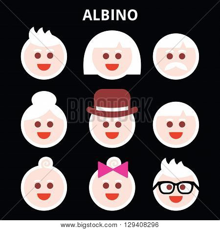 Albino people, Albinism vector icons set on black background