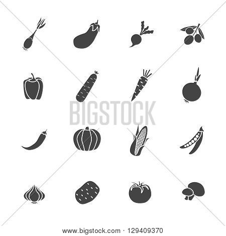 Vegetables sillhouette Isolated icon flat set with different variants of food in black style Vector Illustration