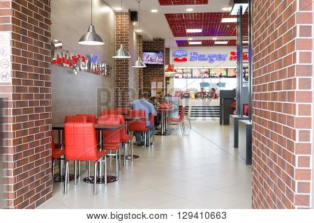 Gomel, Belarus - 31 July, 2015: Fast-food Chain Burger Master, Railway Station Square 1,