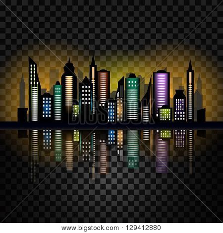 Skycrapers. City skyline. City vector illustration on checked background