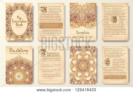 Set Of Old Fary Tail Flyer Pages Ornament Illustration Concept. Vintage Art Traditional, Islam, Arab