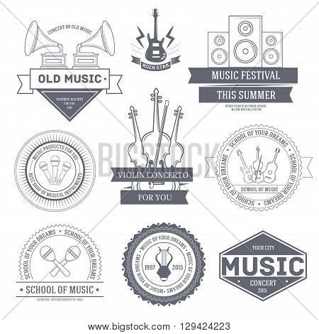 Music Set Label Template Of Emblem Element For Your Product Or Design, Web And Mobile Applications W