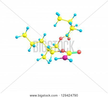 Carisoprodol is a centrally acting skeletal muscle relaxant. It is slightly soluble in water and freely soluble in alcohol chloroform and acetone. 3d illustration