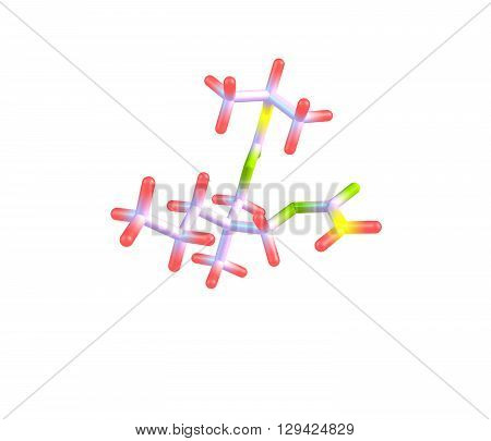 Carisoprodol is a centrally acting skeletal muscle relaxant. It is slightly soluble in water and freely soluble in alcohol chloroform and acetone. 3d illustration