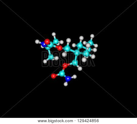 Carisoprodol is a centrally acting skeletal muscle relaxant. It is slightly soluble in water and freely soluble in alcohol chloroform and acetone. 3d illustration