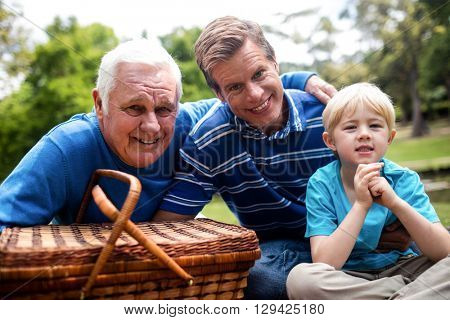 Portrait of multi-generation family having a picnic in the park