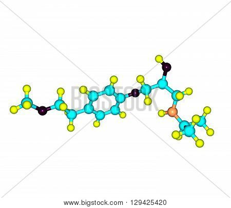 Metoprolol is a selective beta receptor blocker medication. It is used to treatment high blood pressure chest pain due to poor blood flow to the heart. 3d illustration
