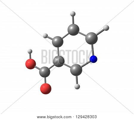 Niacin - B3 or nicotinic acid - is an organic compound with the formula C6H5NO2. 3d illustration