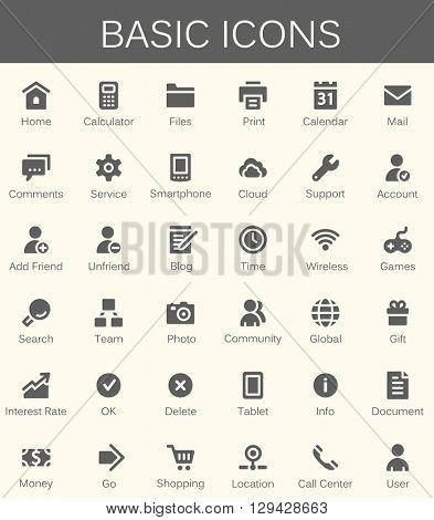 Basic web icons. Modern vector pictogram