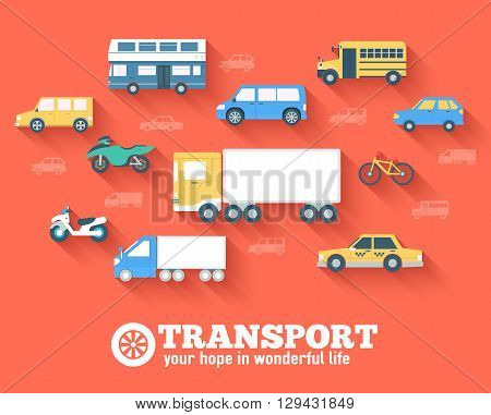 Flat Cars Concept Set Icon Backgrounds Illustration Design. Template For Web And Mobile With Long Sh